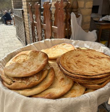 Freshly baked, flat Khiva bread.