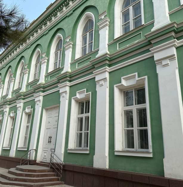 The Russian military governor's house, 1897, now a theater. Architect I.A. Lekhnov incorporated western and Asian styles in the windows of this nice building